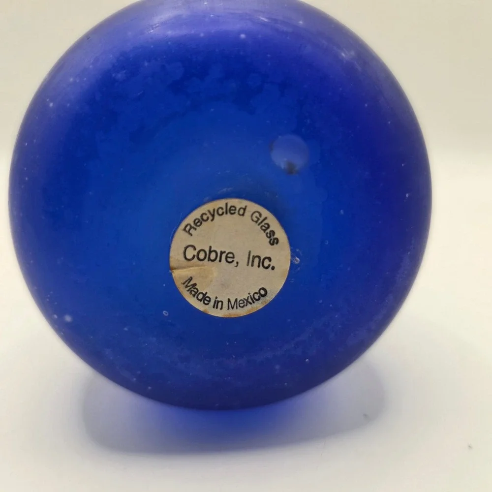 Cobre Inc Cobalt Blue Frosted Recycled Glass Bud Vase Made in Mexico 10 Inch